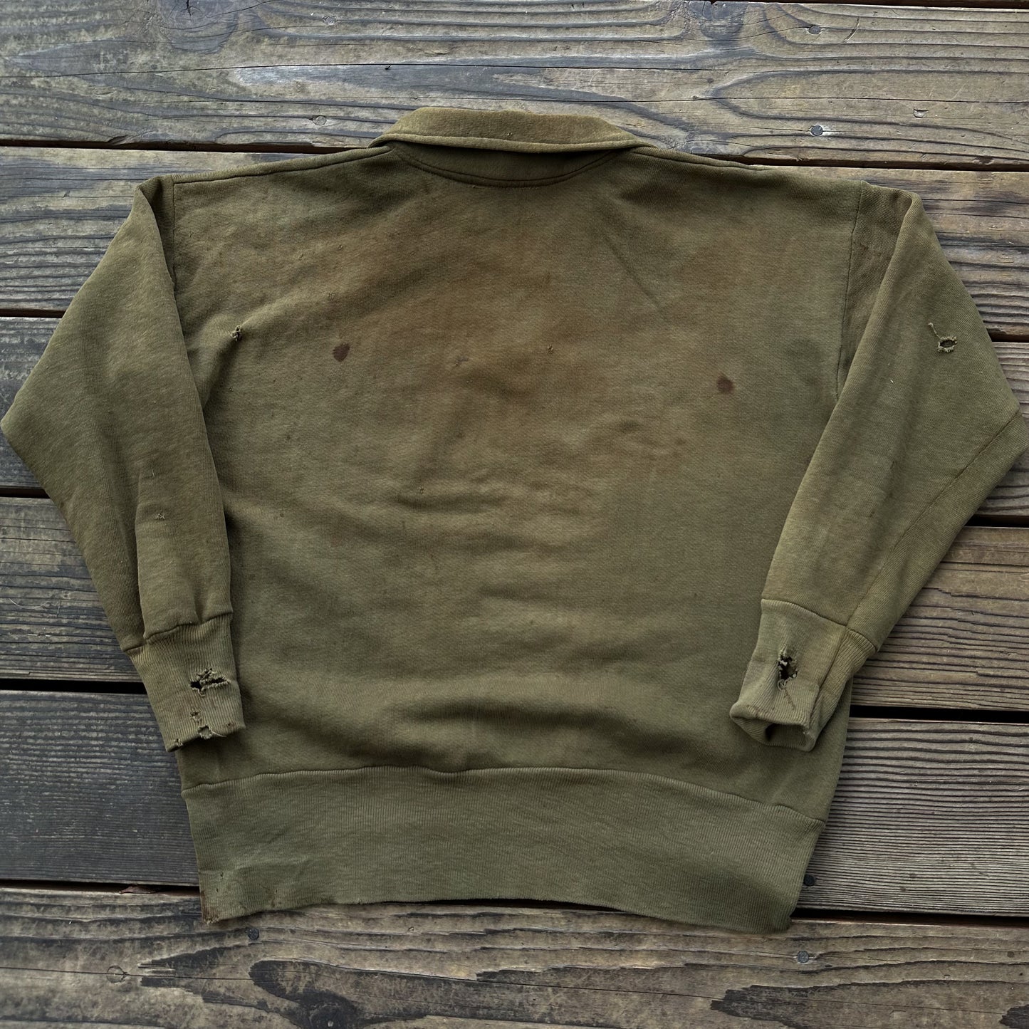 1940’s distressed green quarter zip sweatshirt