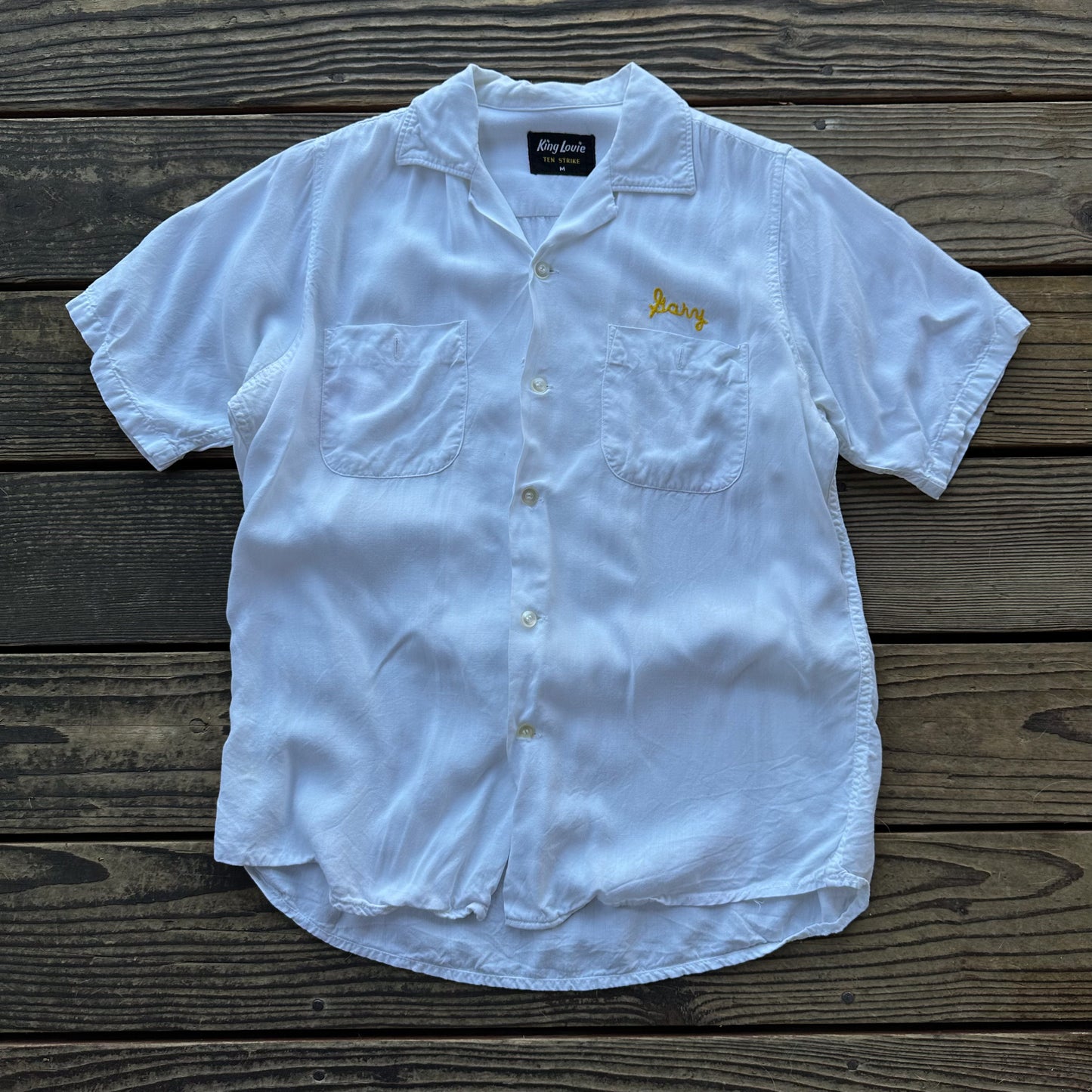 1950’s white rayon chainstitched bowling shirt