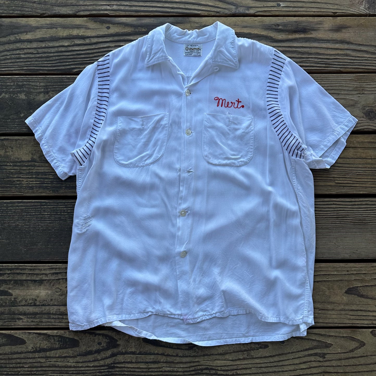 1950’s white rayon bowling shirt