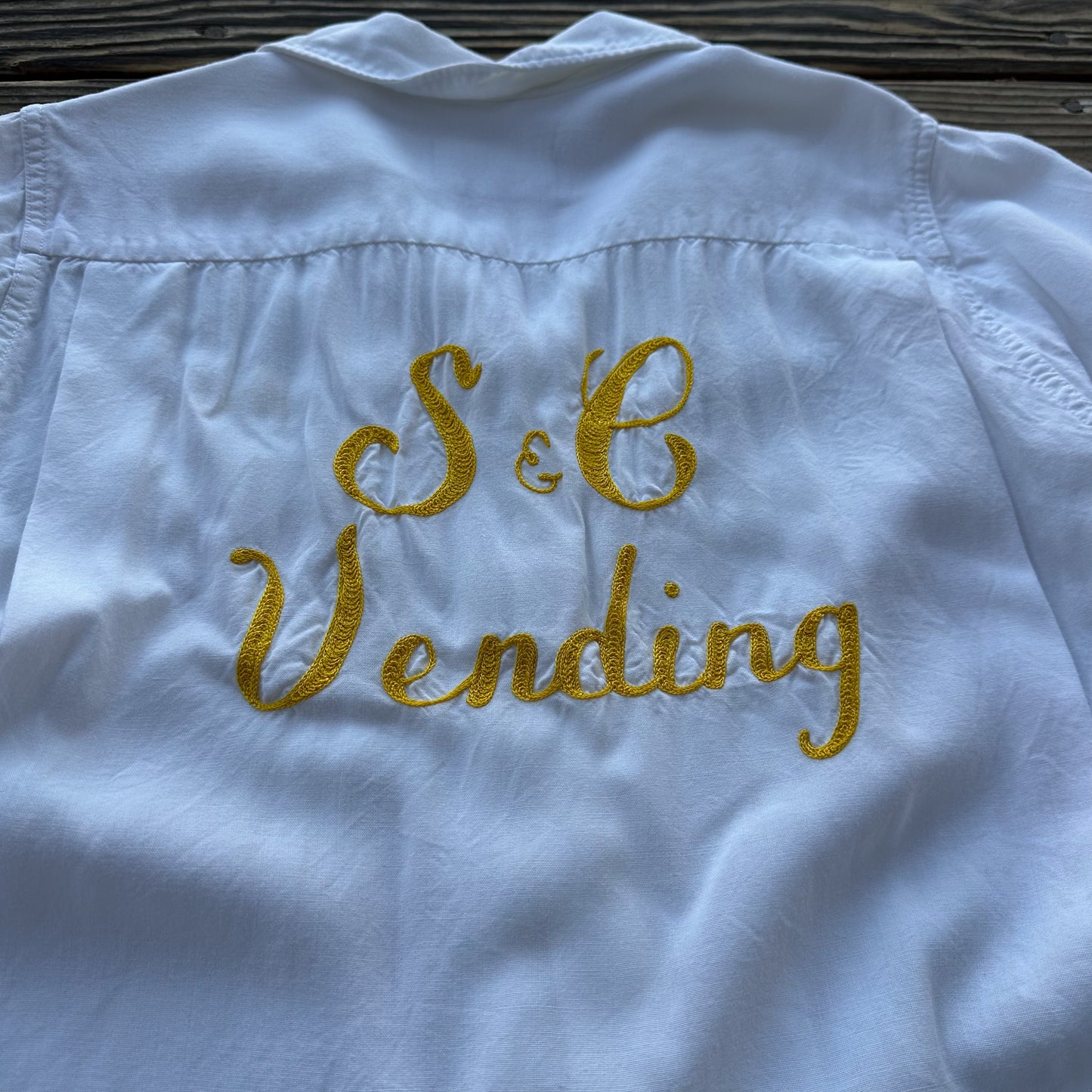 1950’s white rayon chainstitched bowling shirt