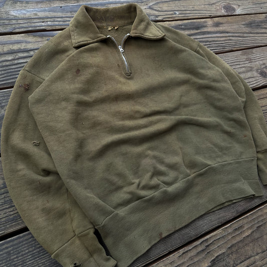 1940’s distressed green quarter zip sweatshirt