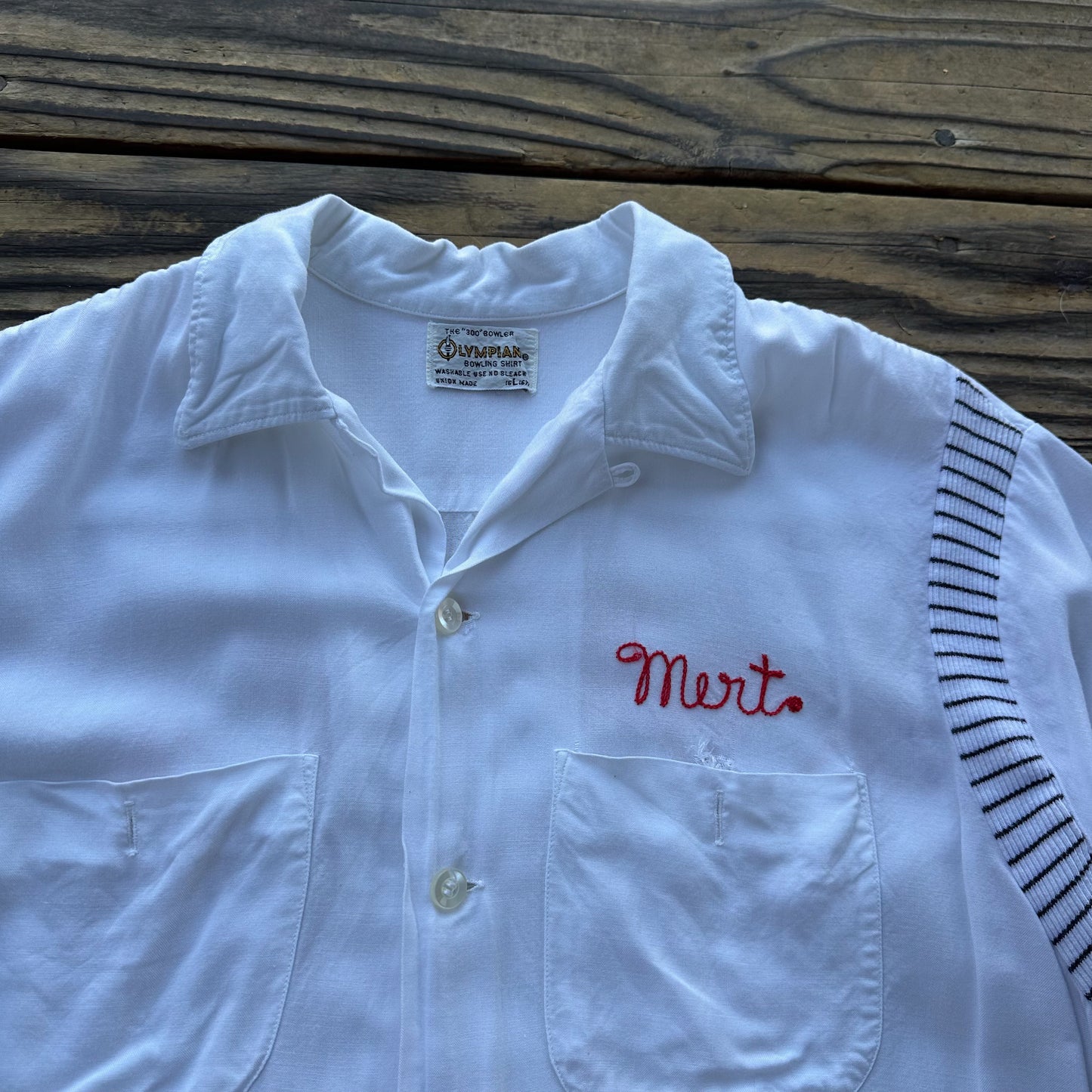 1950’s white rayon bowling shirt