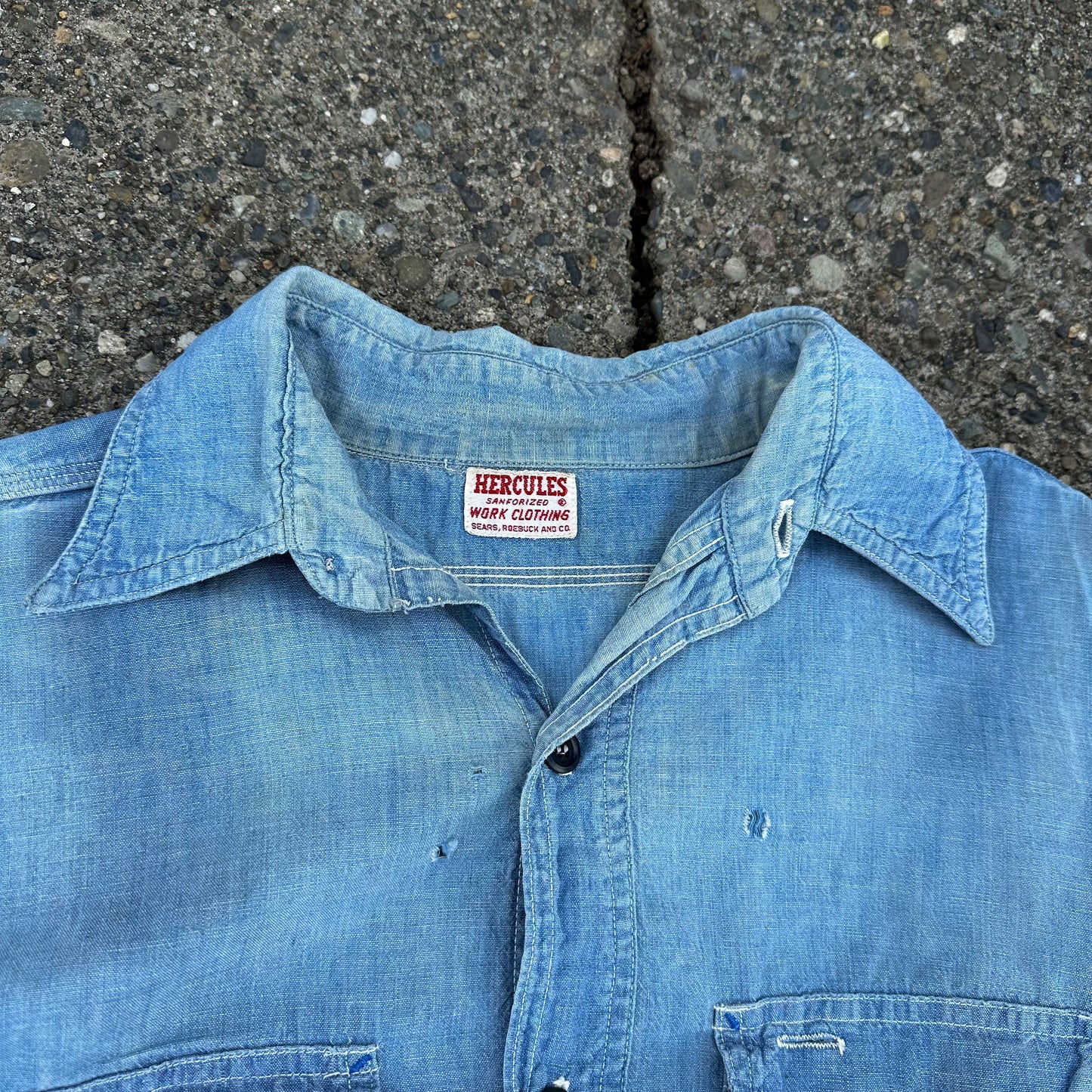 1950s faded and repaired Hercules chambray shirt