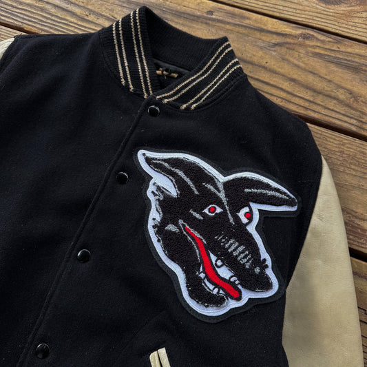 1950’s wolf patch black varsity jacket