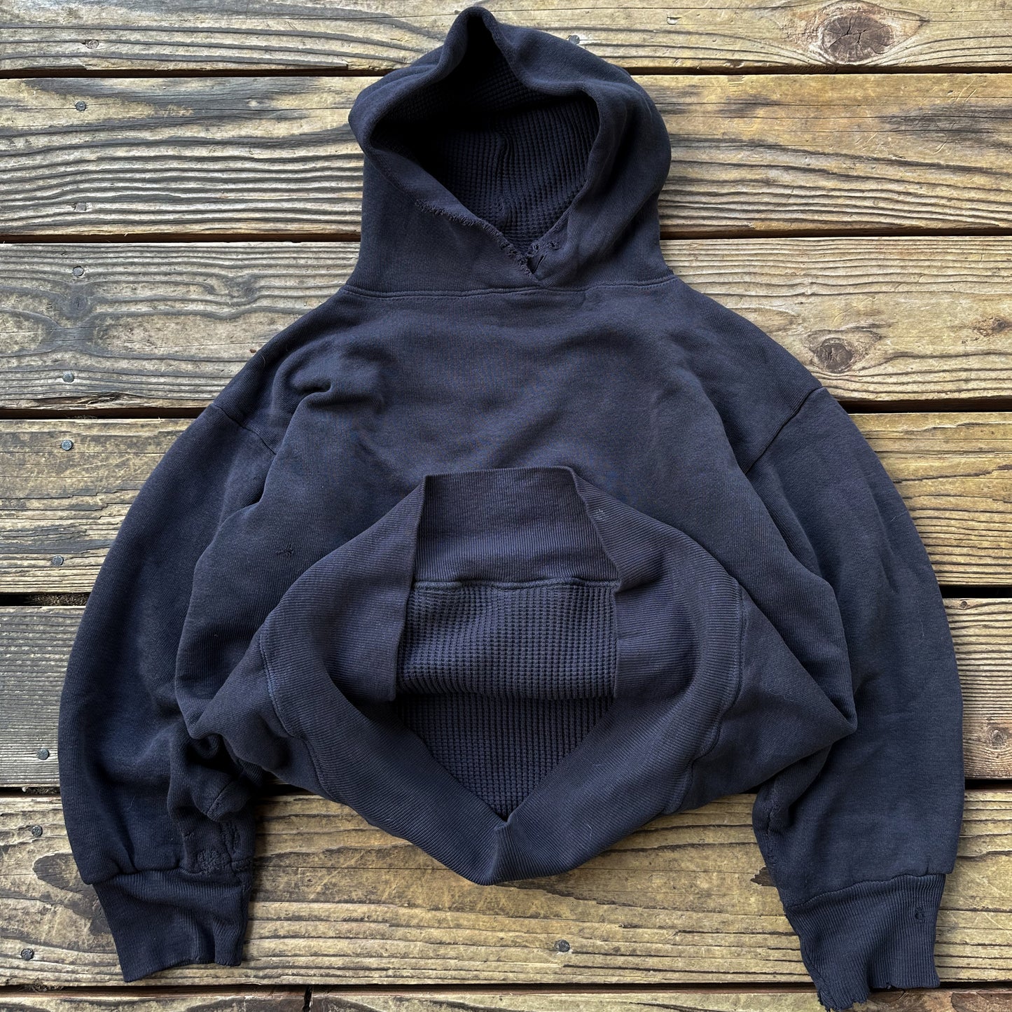 1950s black thermal lined cotton hoodie