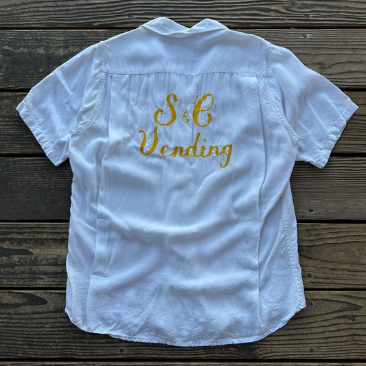 1950’s white rayon chainstitched bowling shirt