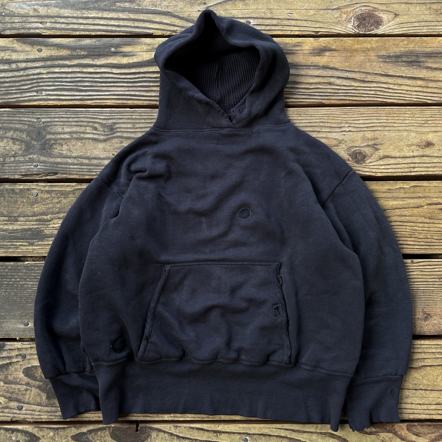 1950s black thermal lined cotton hoodie