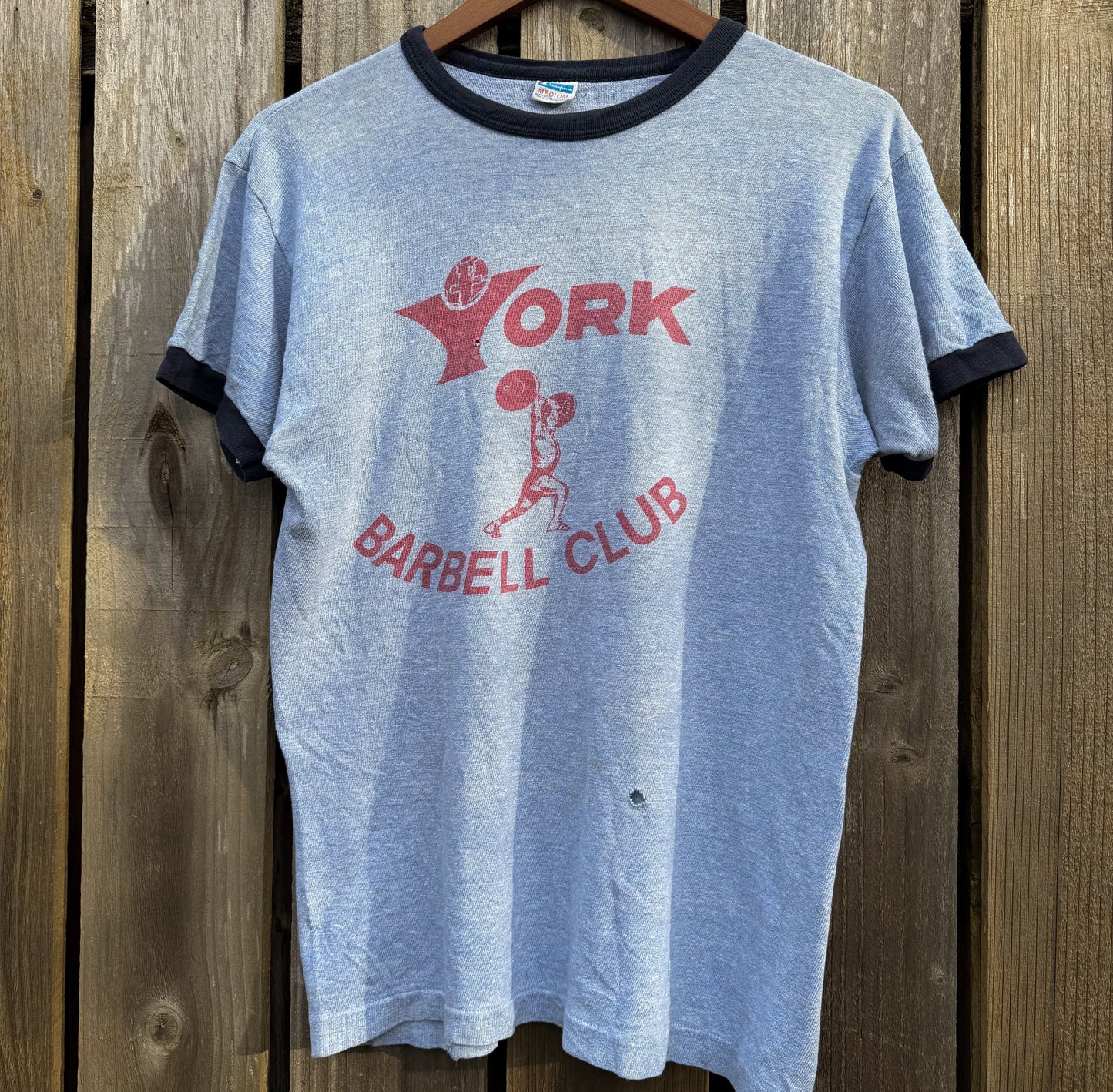 1970’s champion blue bar York barbell tee