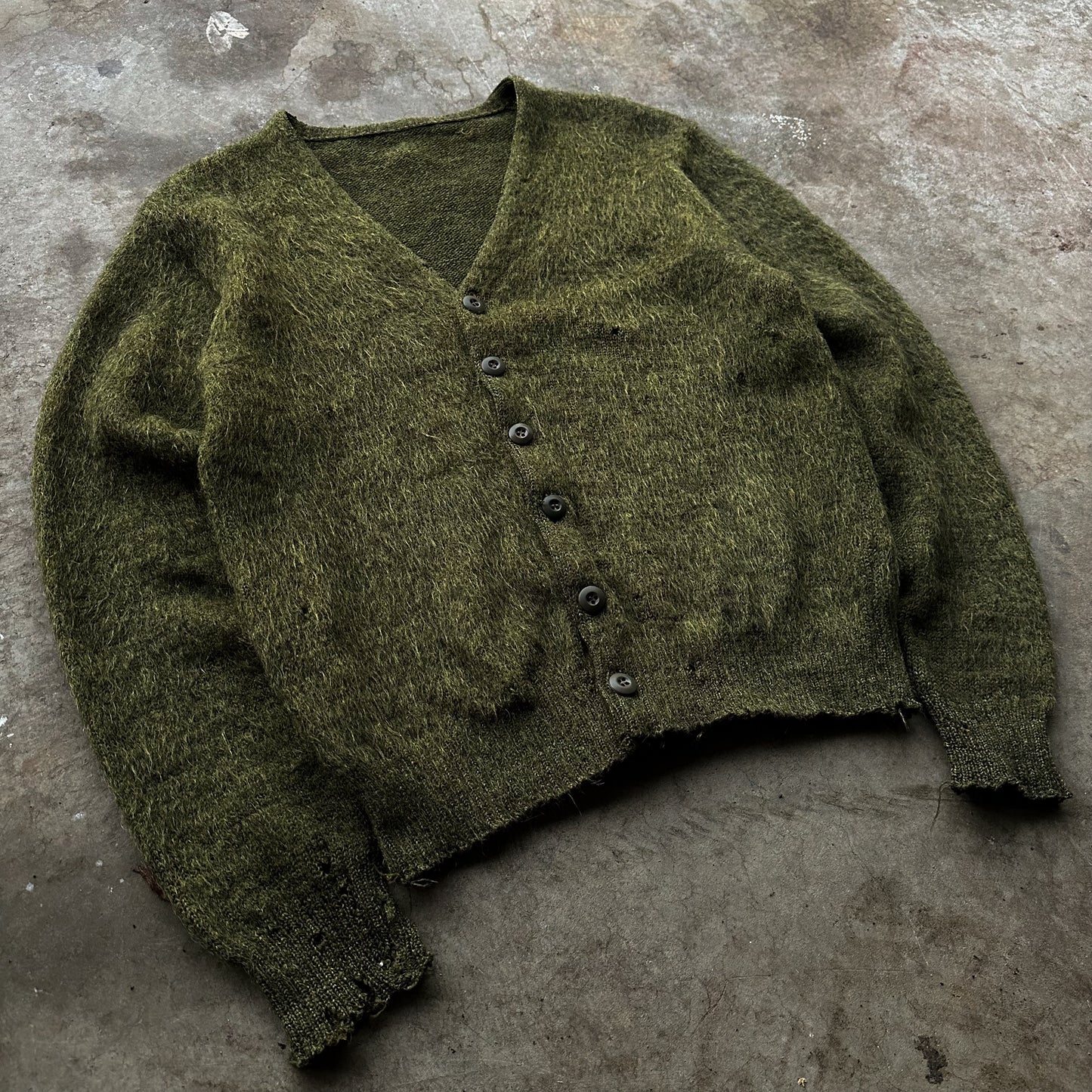 1950’s shaggy green mohair cardigan