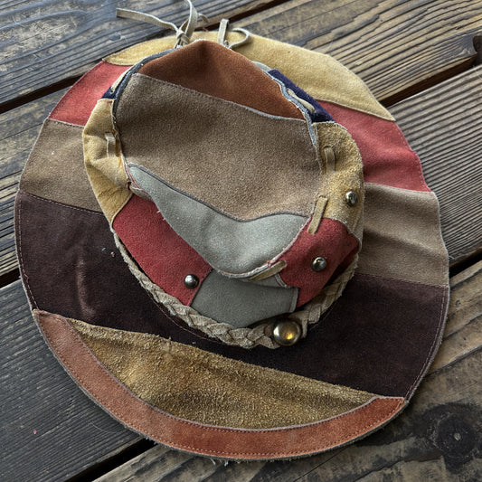 1970’s hippie style patchwork leather bucket hat