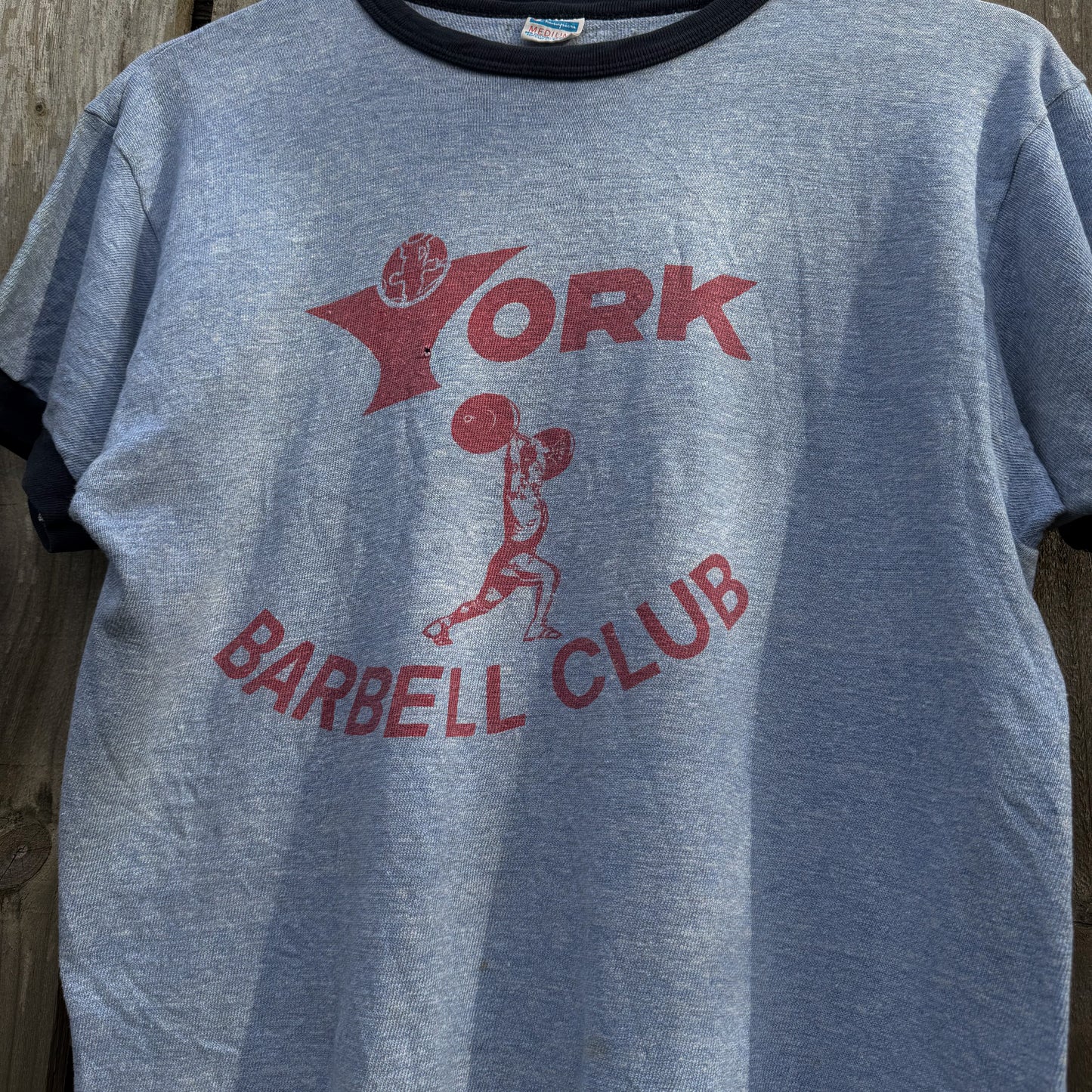 1970’s champion blue bar York barbell tee