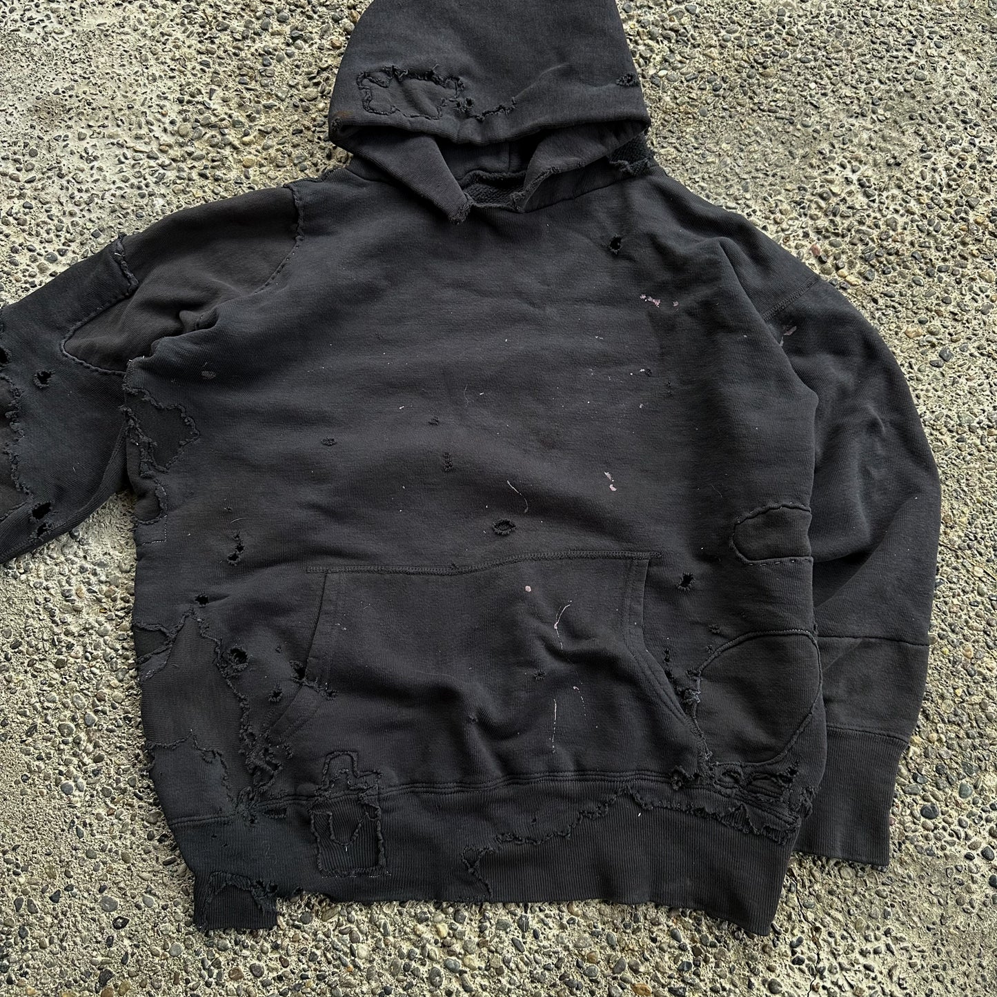 Heavily repaired 1950’s overdyed black hoodie