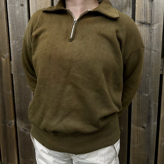 1940’s distressed green quarter zip sweatshirt