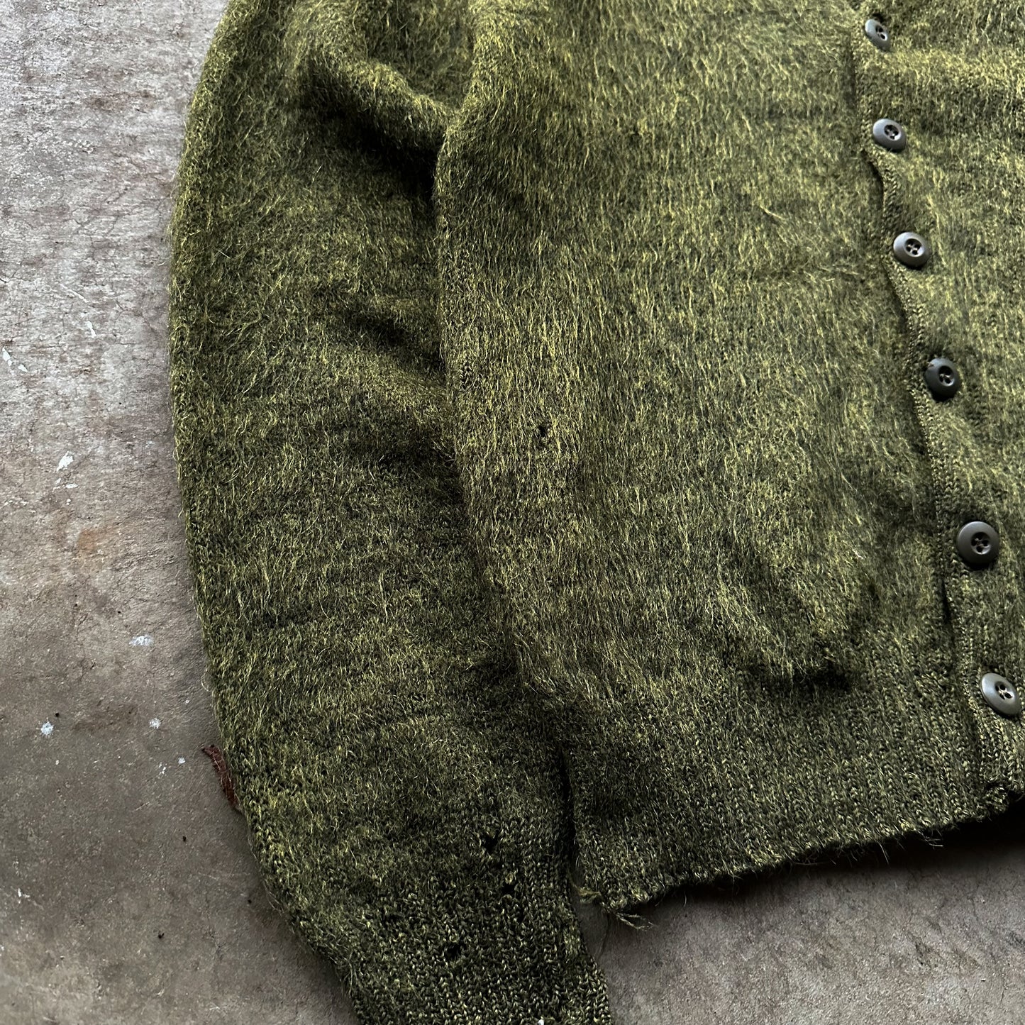 1950’s shaggy green mohair cardigan