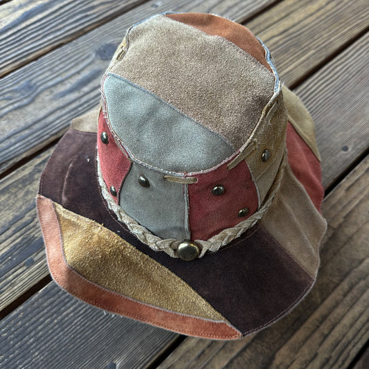 1970’s hippie style patchwork leather bucket hat